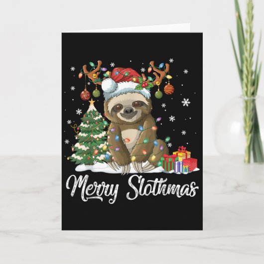 Merry Slothmas Funny Sloth Christmas Tree Lights X カード (正面)