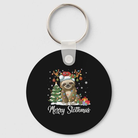 Merry Slothmas Funny Sloth Christmas Tree Lights X キーホルダー (正面)