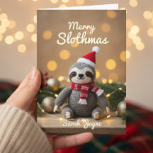 Merry Slothmas Knitted Sloth Christmas Card