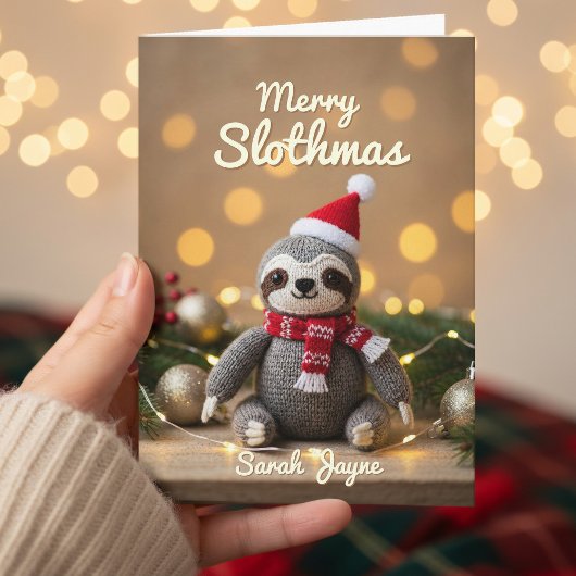 Merry Slothmas Knitted Sloth Christmas Card シーズンカード