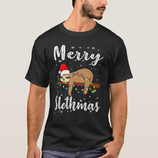 Merry Slothmas Tee Christmas Pajama for Sloth Tシャツ (正面)