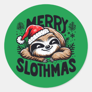 Merry Slothmas! Vector Festive Christmas Sloth ラウンドシール