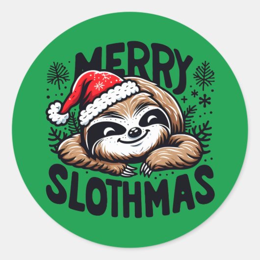 Merry Slothmas! Vector Festive Christmas Sloth ラウンドシール (正面)