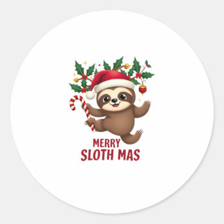 Merry Slothmas Xmas Santa Slo Ho Ho Ho Sloth Chris ラウンドシール