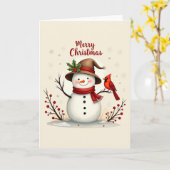 Merry Snowman Christmas Cards カード (黄色い花)
