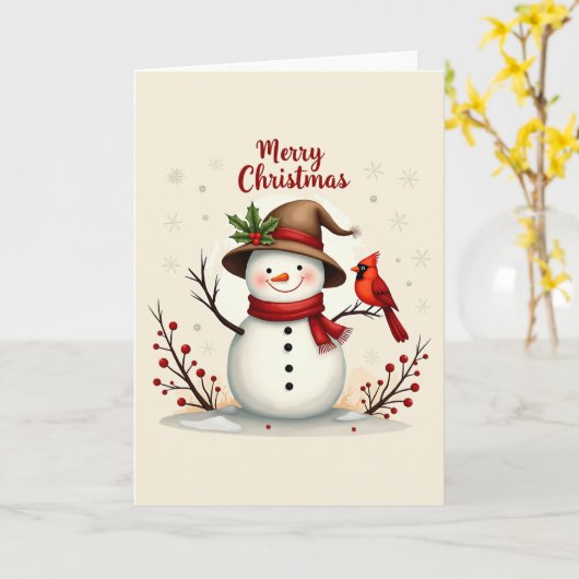Merry Snowman Christmas Cards カード (黄色い花)