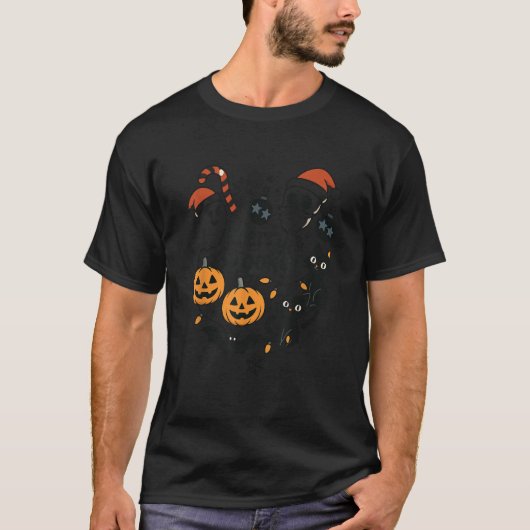 Merry Spooky Halloween Christmas Cute Cats Pumpkin Tシャツ (正面)