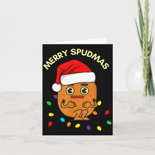 Merry Spudmas Funny Tato Santa Holiday Lights Chri カード (正面)