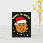Merry Spudmas Funny Tato Santa Holiday Lights Chri カード (黄色い花)