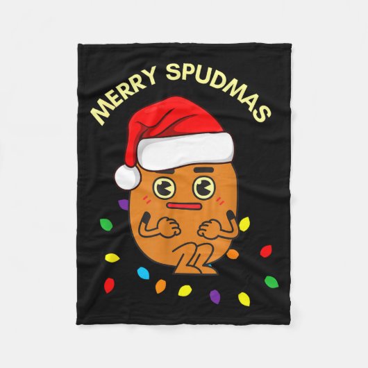 Merry Spudmas Funny Tato Santa Holiday Lights Chri フリースブランケット (正面)