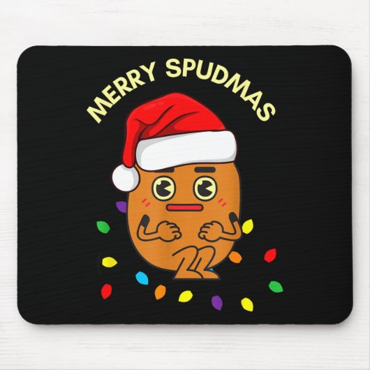 Merry Spudmas Funny Tato Santa Holiday Lights Chri マウスパッド (正面)