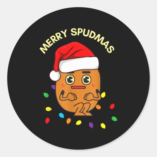 Merry Spudmas Funny Tato Santa Holiday Lights Chri ラウンドシール (正面)