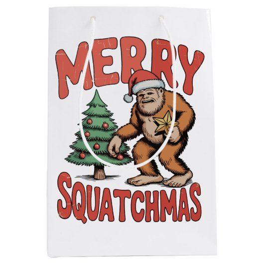 Merry Squatchmas Bigfoot Sasquatch Christmas Tree ミディアムペーパーバッグ (正面)