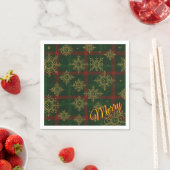 Merry Steampunk Snowflake Red and Green Tartan スタンダードカクテルナプキン (インサイチュ)