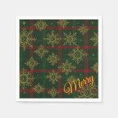 Merry Steampunk Snowflake Red and Green Tartan スタンダードカクテルナプキン (正面)