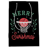 Merry Swishmas Basketball Christmas Sports Xmas  ミディアムペーパーバッグ (正面)