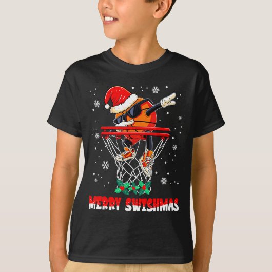 Merry Swishmas Basketball Funny Dabbing Basketball Tシャツ (正面)