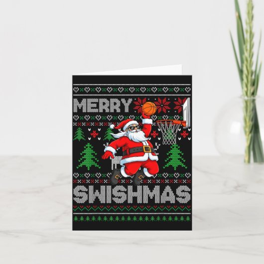 Merry Swishmas Basketball Ugly Christmas Santa Men カード (正面)