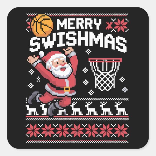 Merry Swishmas Basketball Ugly Christmas Xmas  スクエアシール (正面)