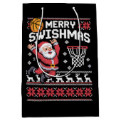 Merry Swishmas Basketball Ugly Christmas Xmas  ミディアムペーパーバッグ (正面)