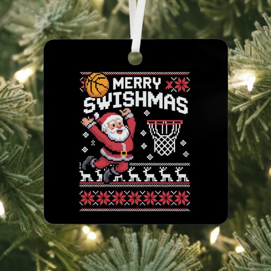 Merry Swishmas Basketball Ugly Christmas Xmas  メタルオーナメント (インサイチュ)