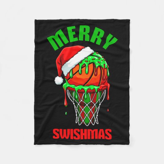 Merry Swishmas Basketball Ugly Christmas Xmas Men フリースブランケット (正面)