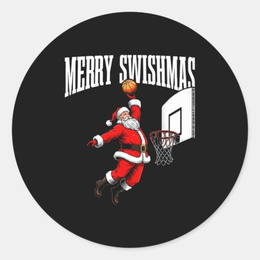 Merry Swishmas Basketball Ugly Christmas Xmas Men  ラウンドシール (正面)