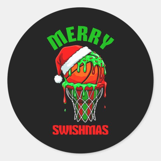 Merry Swishmas Basketball Ugly Christmas Xmas Men  ラウンドシール (正面)