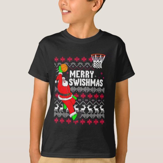 Merry Swishmas Basketball Ugly Christmas Xmas Tシャツ (正面)