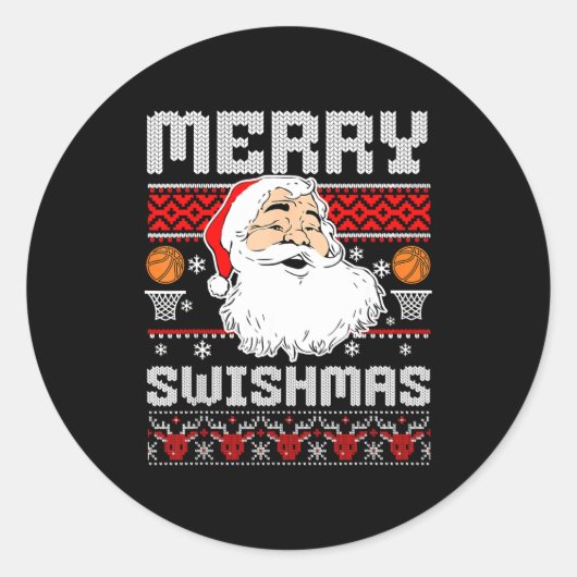Merry Swishmas Basketball Xmas Ugly Christmas Men  ラウンドシール (正面)