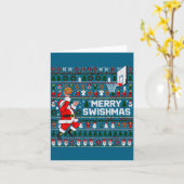 Merry Swishmas Santa Basketball Ugly Sweater Style カード (黄色い花)
