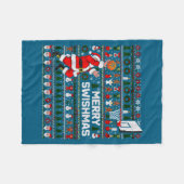 Merry Swishmas Santa Basketball Ugly Sweater Style フリースブランケット (正面(横))