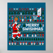 Merry Swishmas Santa Basketball Ugly Sweater Style ポスター (正面)
