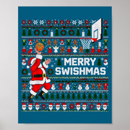 Merry Swishmas Santa Basketball Ugly Sweater Style ポスター (正面)