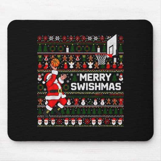 Merry Swishmas Santa Basketball Ugly Sweater Style マウスパッド (正面)