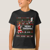 Merry Swishmas Santa Basketball Ugly Sweater Style Tシャツ (正面)