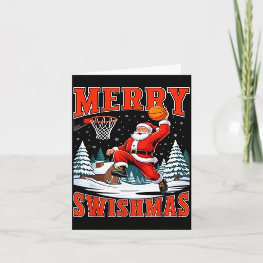 Merry Swishmas Santa Playing Basketball Christmas  カード (正面)