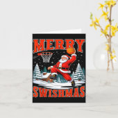 Merry Swishmas Santa Playing Basketball Christmas  カード (黄色い花)