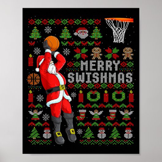 Merry Swishmas Ugly Christmas Basketball Christmas ポスター (正面)
