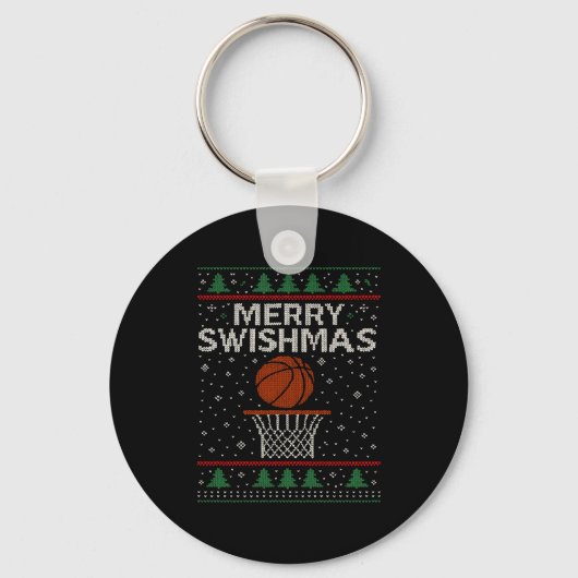 Merry Swishmas Ugly Christmas Sweater Basketball J キーホルダー (正面)
