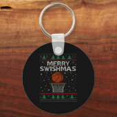 Merry Swishmas Ugly Christmas Sweater Basketball J キーホルダー (正面)