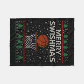 Merry Swishmas Ugly Christmas Sweater Basketball J フリースブランケット (正面(横))