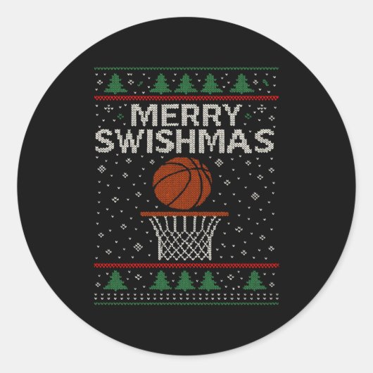 Merry Swishmas Ugly Christmas Sweater Basketball J ラウンドシール (正面)