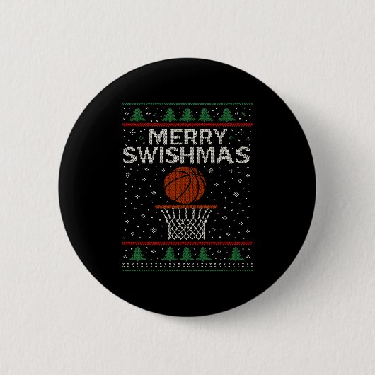 Merry Swishmas Ugly Christmas Sweater Basketball J 缶バッジ (正面)
