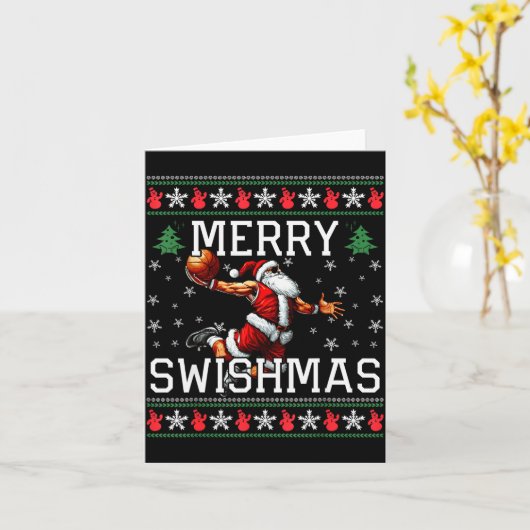 Merry Swishmas Ugly Funny Christmas Basketball Chr カード (黄色い花)