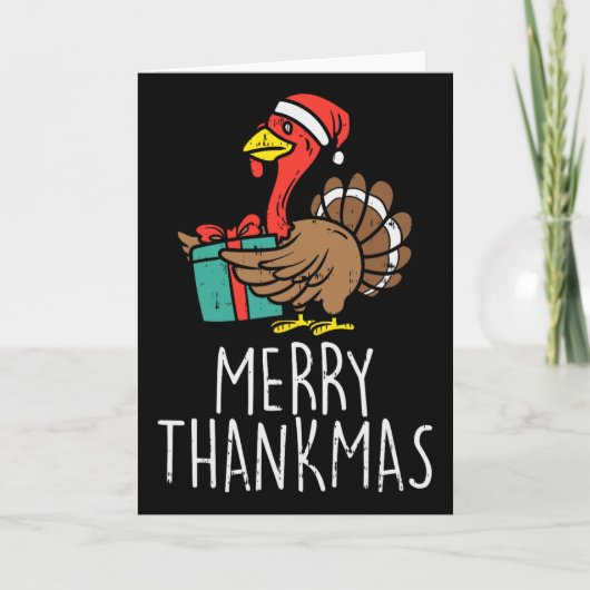 Merry Thankmas Santa Turkey Day Thanksgiving Chris カード (正面)