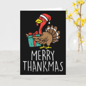 Merry Thankmas Santa Turkey Day Thanksgiving Chris カード (黄色い花)