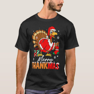 Merry Thankmas Turkey Santa Hat Thanksgiving Chris Tシャツ