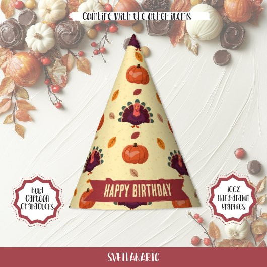 Merry Thanksgiving Turkey Autumn Party Hat パーティーハット