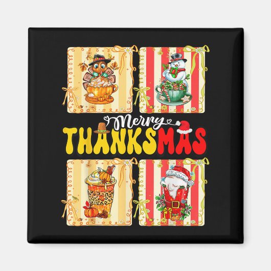 Merry Thanksmas Pumpkin Sce Latte Coffee Thanksgiv マグネット (正面)